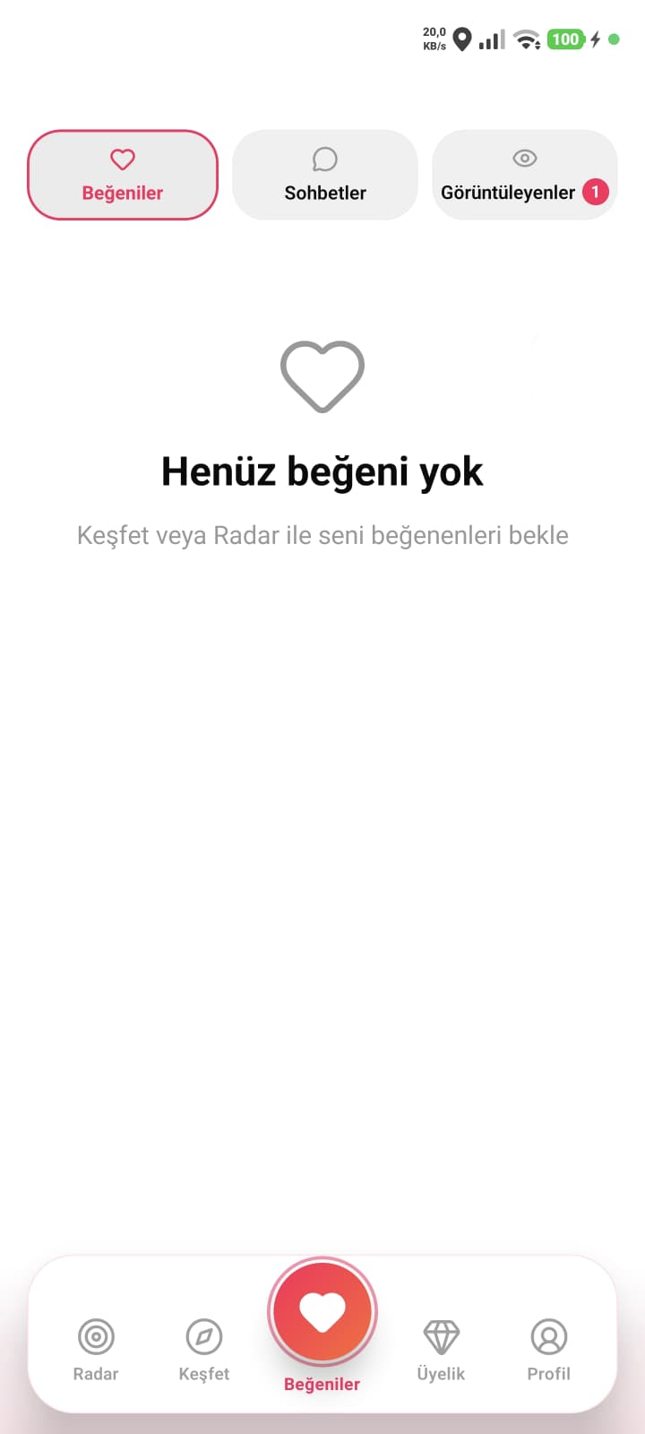 Beğeniler ekranı