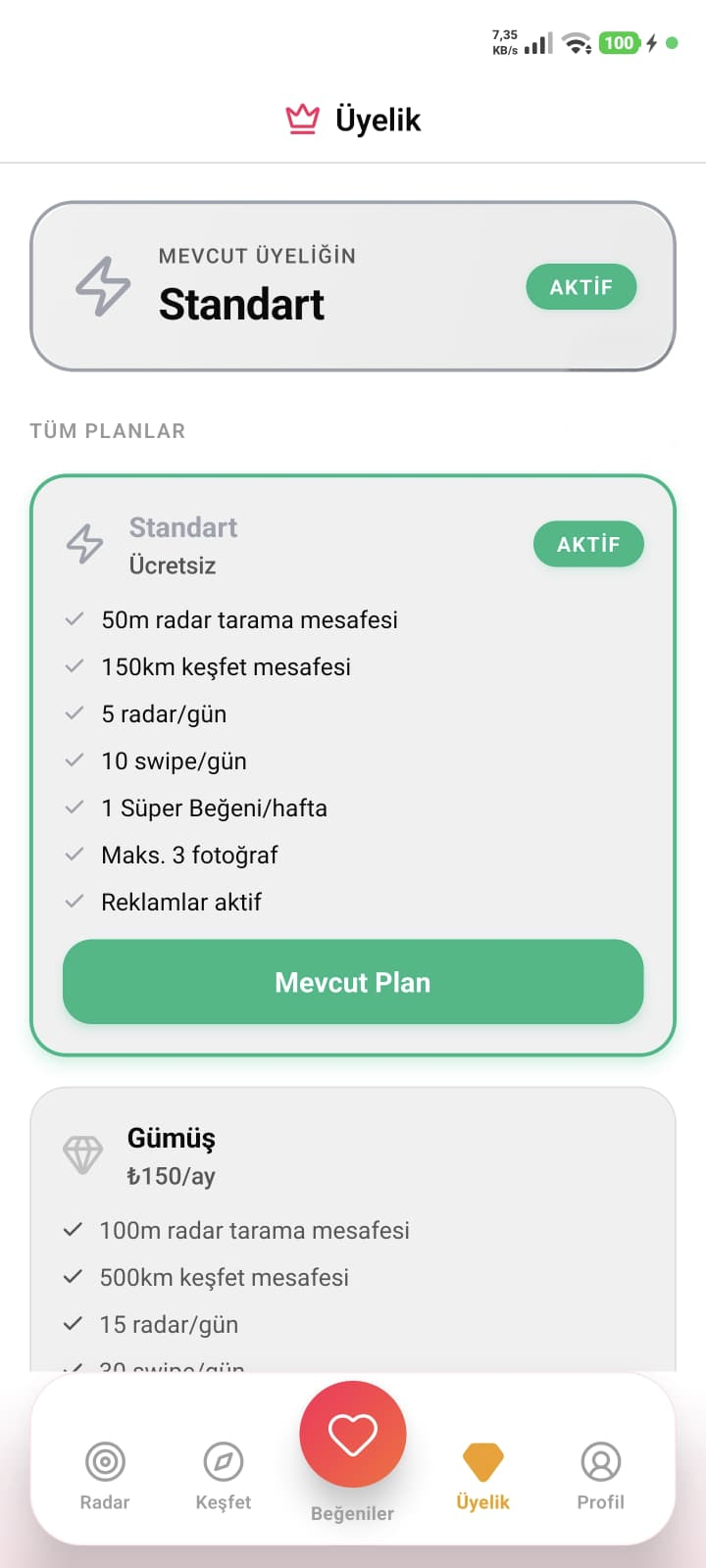 Üyelik ekranı
